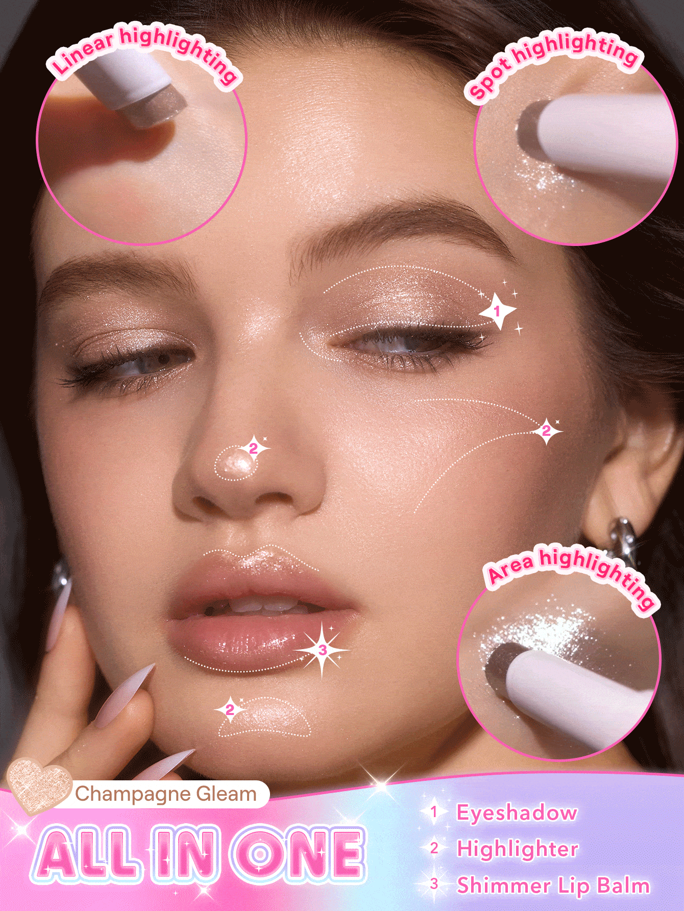 Sparphere Crystal Jelly Glaze Stick Eye Shadow Stick Eyeliner Brightener Pencil Crayon with Brush Easy to Blend Long Lasting Shimmer Eyeshadow-Champagne Gleam
