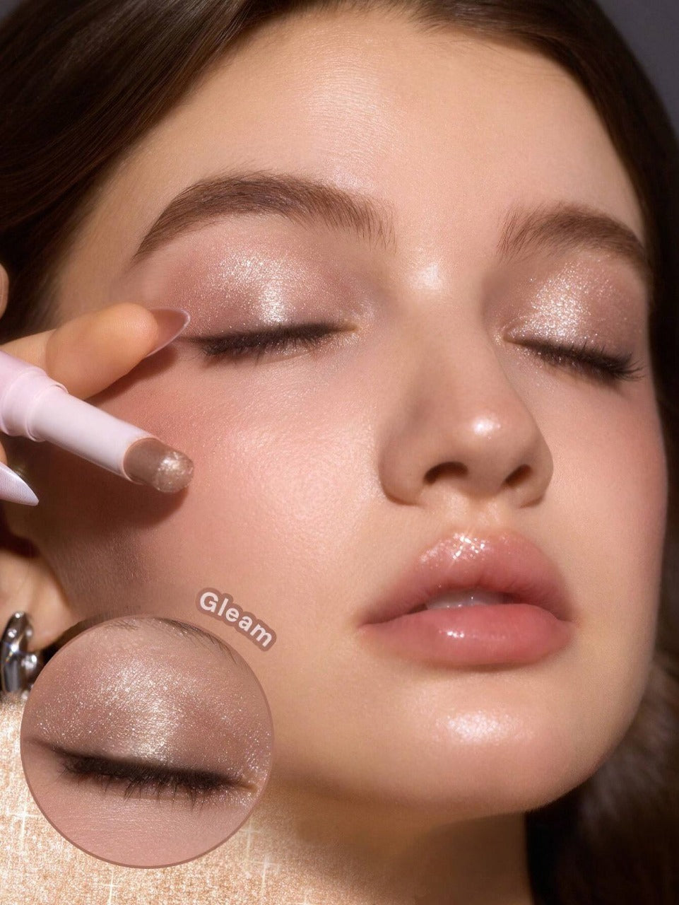 Sparphere Crystal Jelly Glaze Stick Eye Shadow Stick Eyeliner Brightener Pencil Crayon with Brush Easy to Blend Long Lasting Shimmer Eyeshadow-Champagne Gleam
