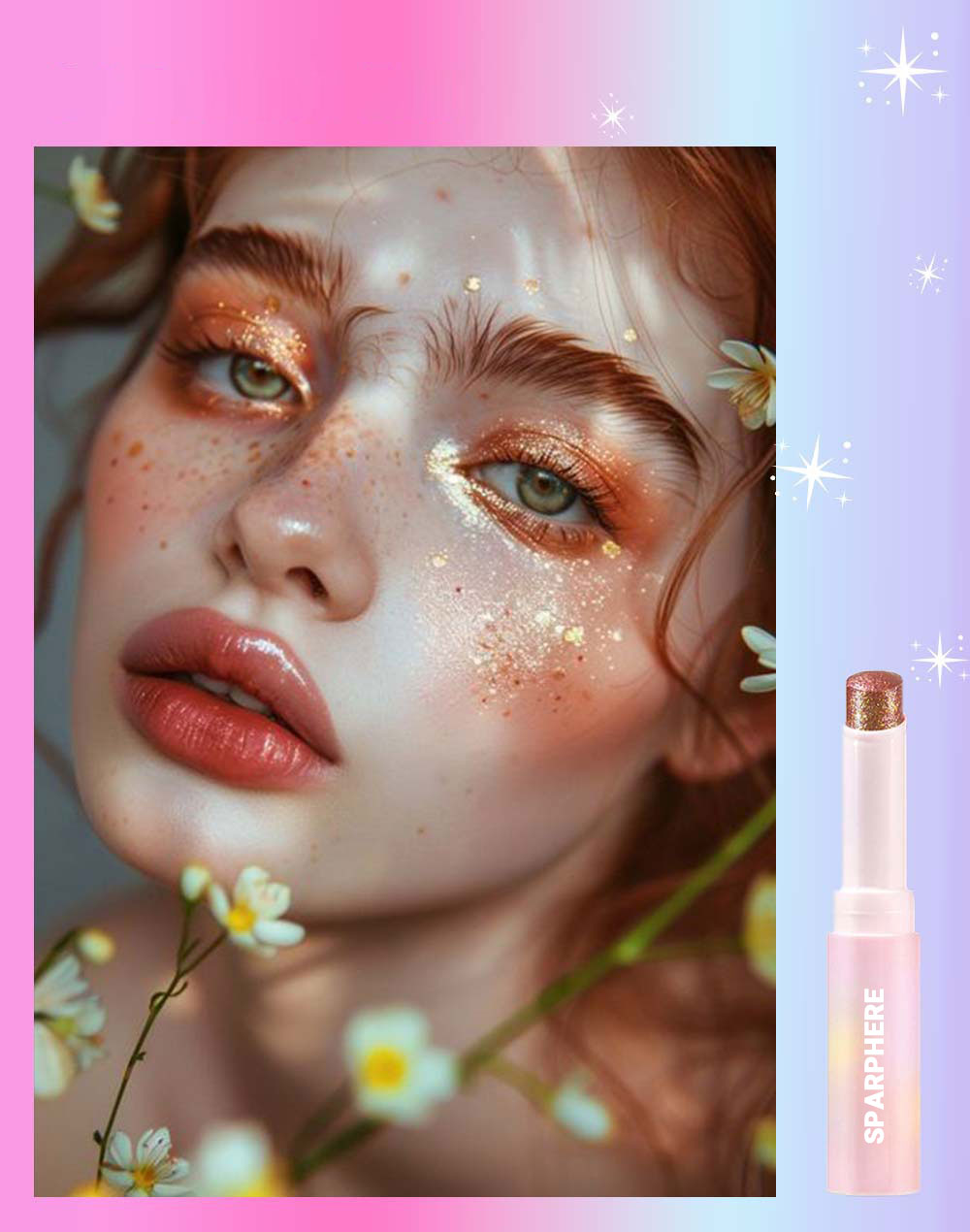 Sparphere Crystal Jelly Glaze Stick Eye Shadow Stick Eyeliner Brightener Pencil Crayon with Brush Easy to Blend Long Lasting Shimmer Eyeshadow-Champagne Gleam