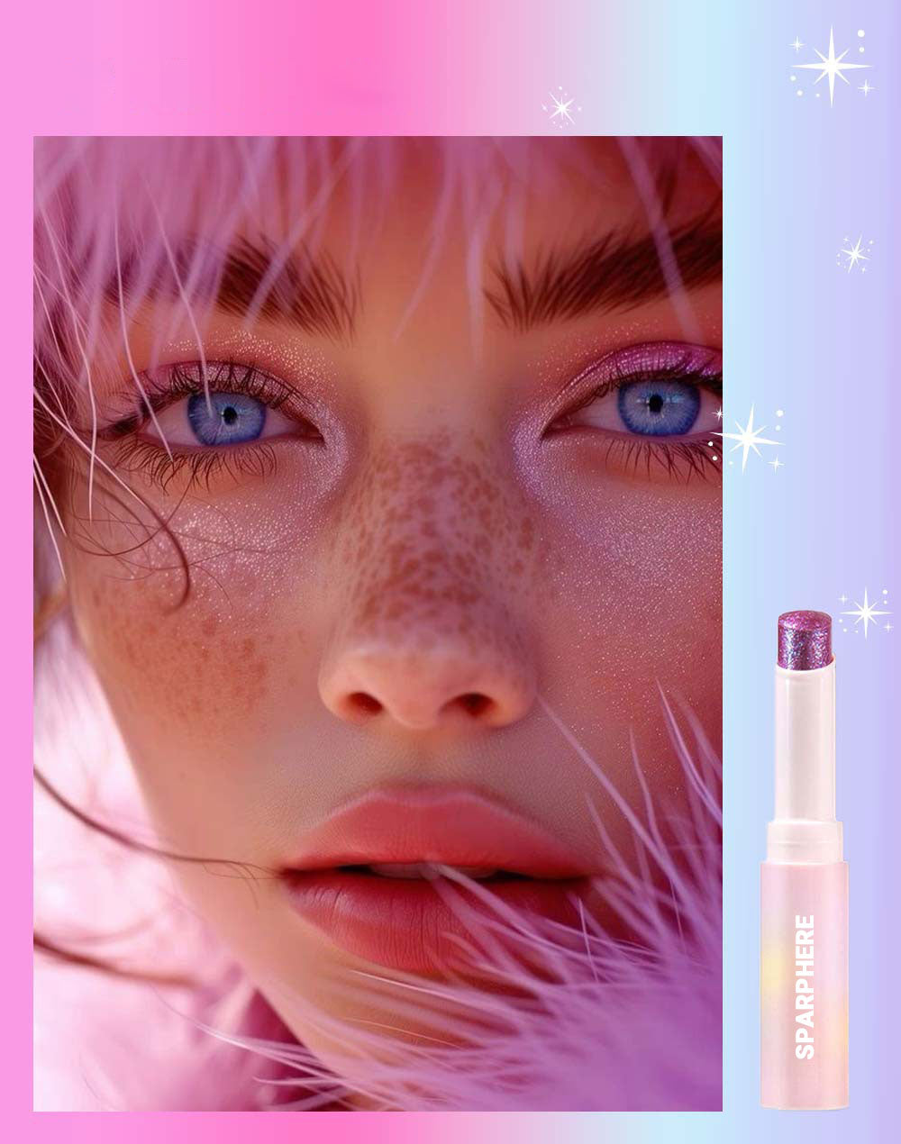 Sparphere Crystal Jelly Glaze Stick Eye Shadow Stick Eyeliner Brightener Pencil Crayon with Brush Easy to Blend Long Lasting Shimmer Eyeshadow-Champagne Gleam
