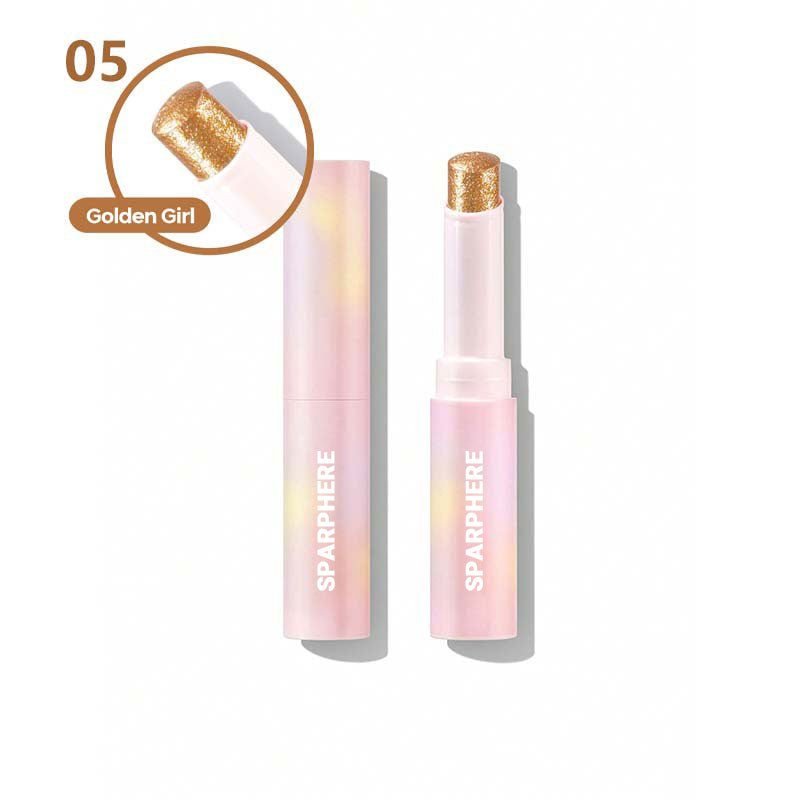 Sparphere Crystal Jelly Glaze Stick Eye Shadow Stick Eyeliner Brightener Pencil Crayon with Brush Easy to Blend Long Lasting Shimmer Eyeshadow-Champagne Gleam