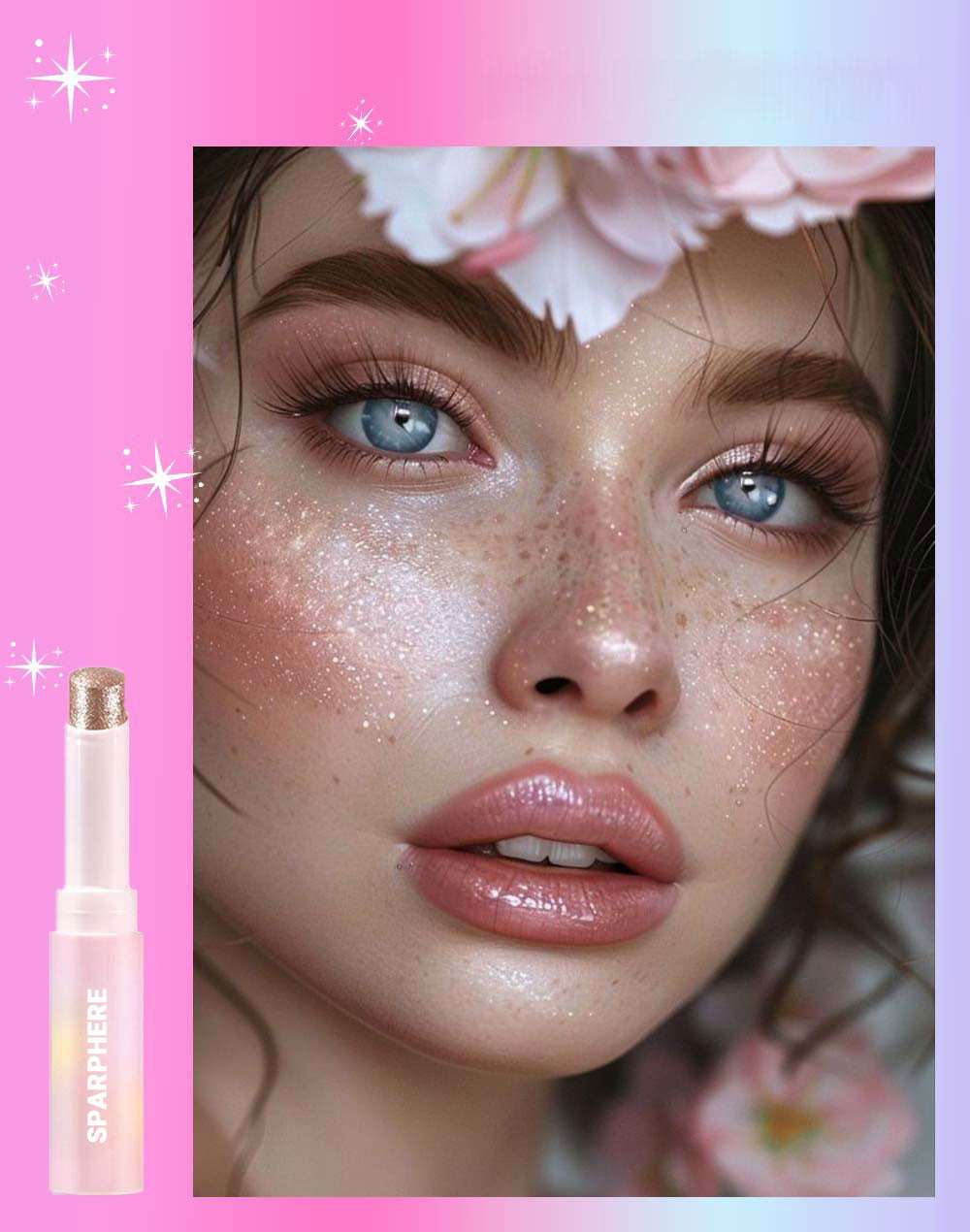 Sparphere Crystal Jelly Glaze Stick Eye Shadow Stick Eyeliner Brightener Pencil Crayon with Brush Easy to Blend Long Lasting Shimmer Eyeshadow-Champagne Gleam