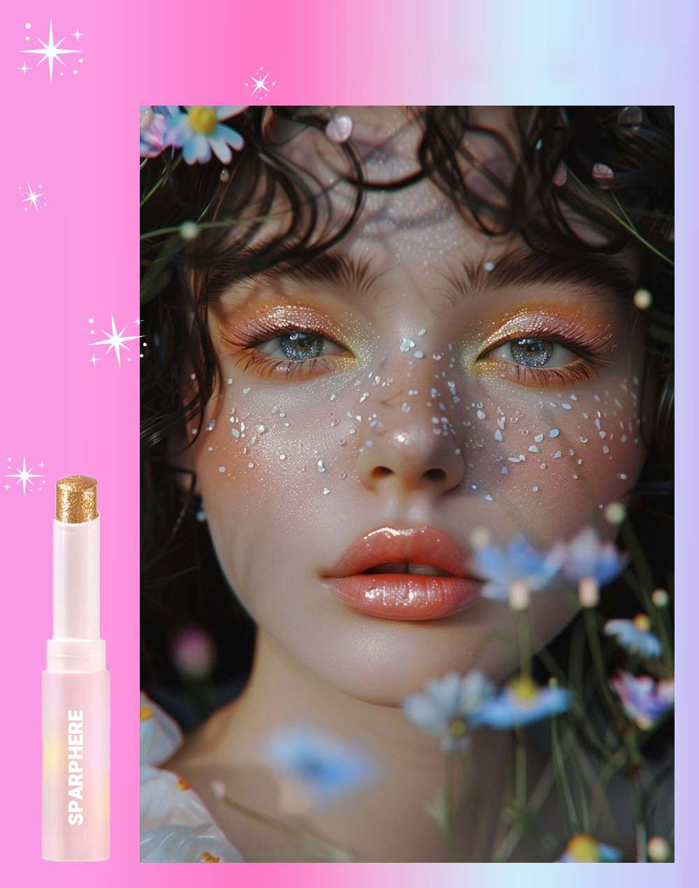 Sparphere Crystal Jelly Glaze Stick Eye Shadow Stick Eyeliner Brightener Pencil Crayon with Brush Easy to Blend Long Lasting Shimmer Eyeshadow-Champagne Gleam
