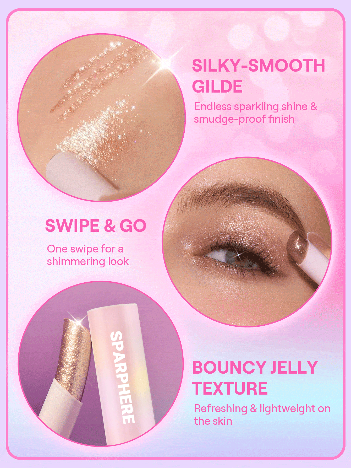 Sparphere Crystal Jelly Glaze Stick Eye Shadow Stick Eyeliner Brightener Pencil Crayon with Brush Easy to Blend Long Lasting Shimmer Eyeshadow-Champagne Gleam