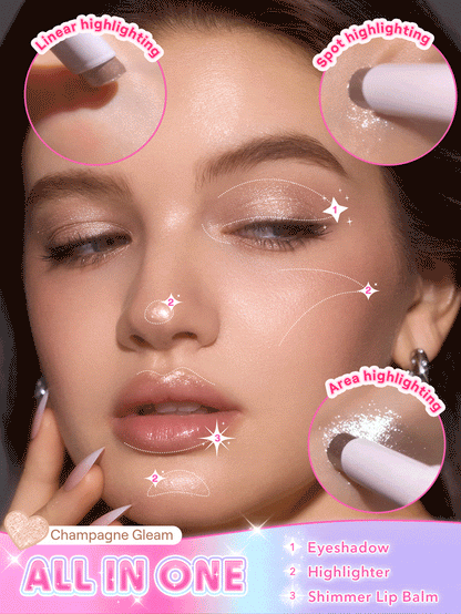 Sparphere Crystal Jelly Glaze Stick Eye Shadow Stick Eyeliner Brightener Pencil Crayon with Brush Easy to Blend Long Lasting Shimmer Eyeshadow-Champagne Gleam