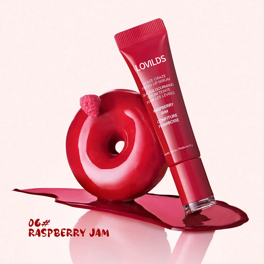 LOVILDS Glaze Craze Tinted Lip Serum, Hydrating & Moisturizing Lip Tint, Korean Lip Care, Infused with Polypeptide
